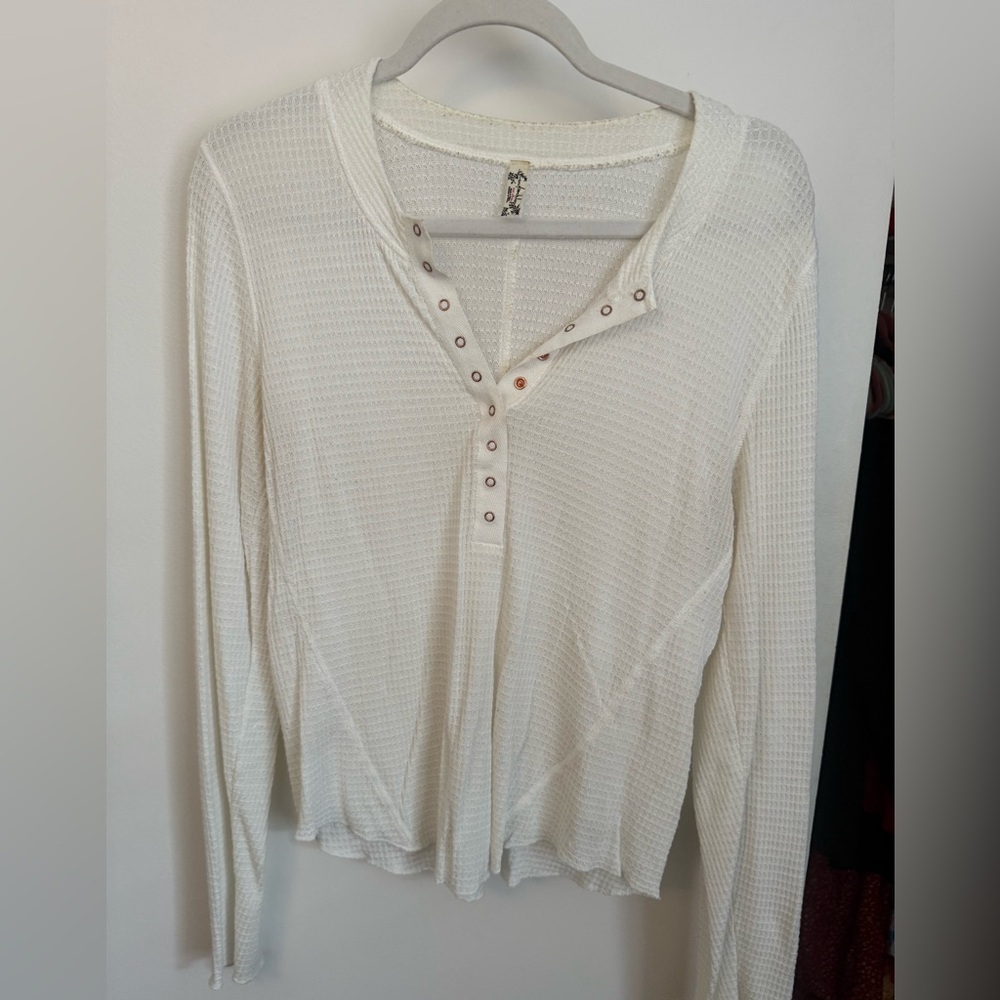 Free People Cream Button Down Shirt